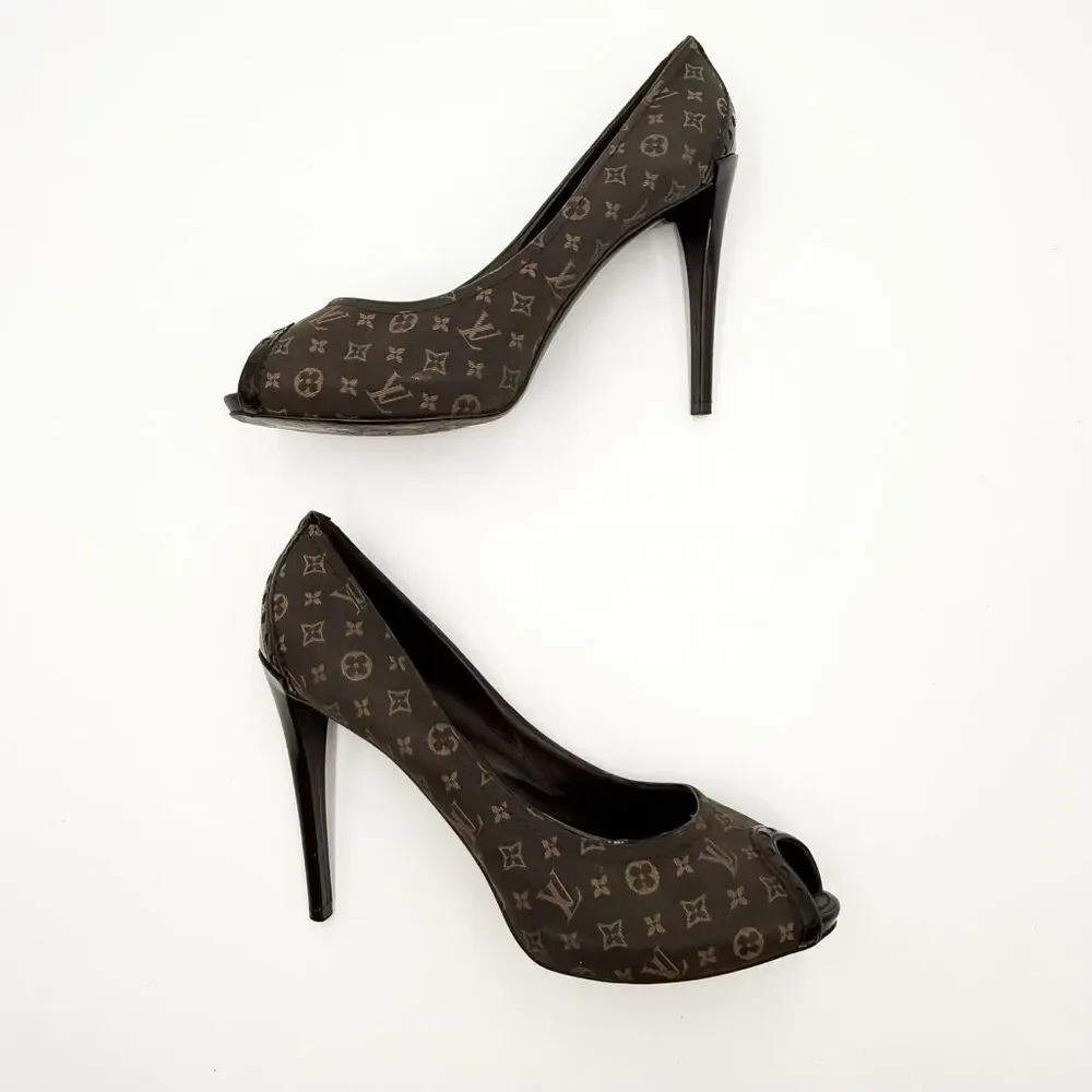 Louis Vuitton LV Monogram Brown Peep Toe Pumps Heels EU 41 US 11 - Picture 8 of 11